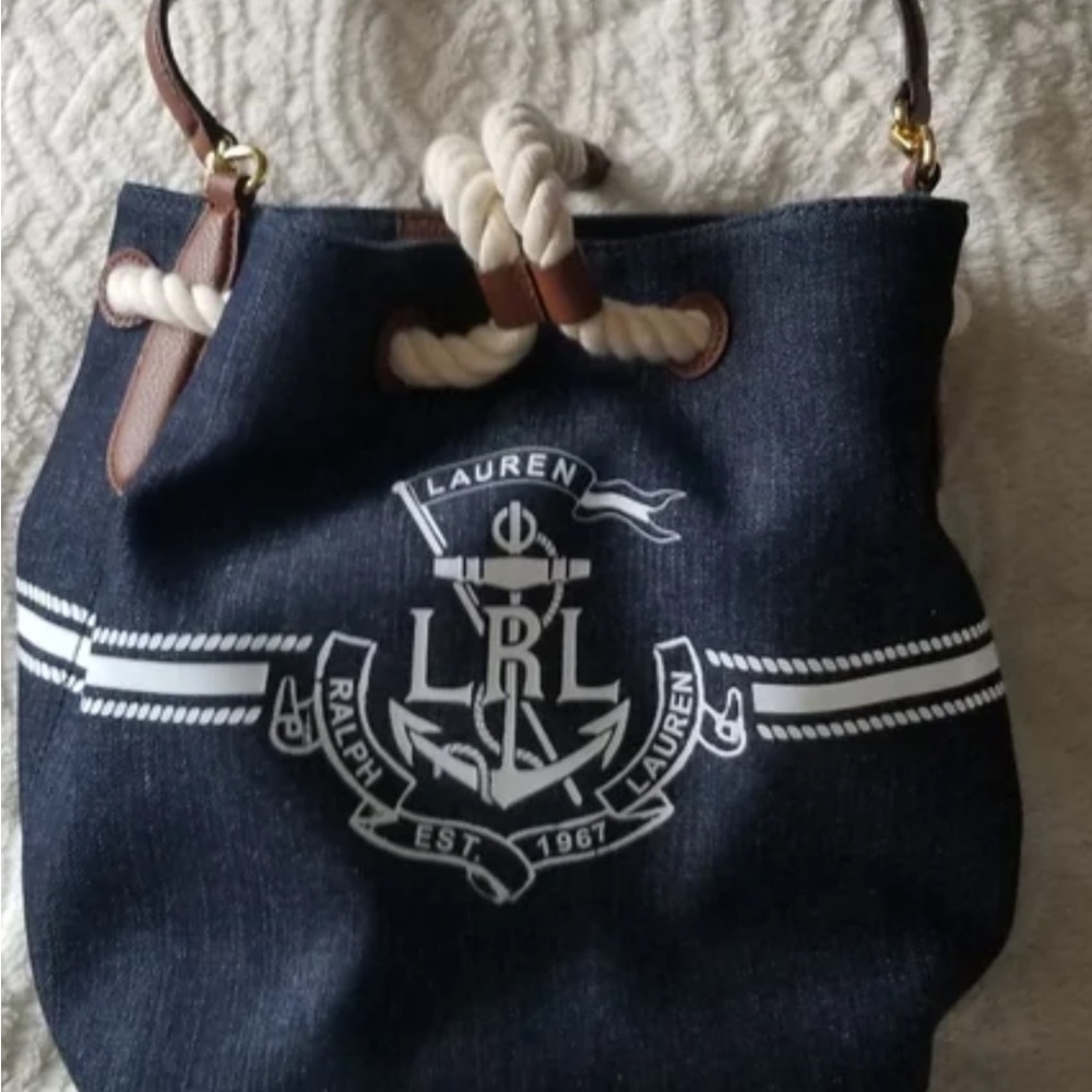 Ralph Lauren Blue and Brown Duffel Bag with Nautical Charm
